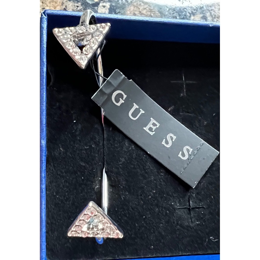 Guess Silver Tone Triangle Pave Crystal Open Cuff Bangle Bracelet NWT